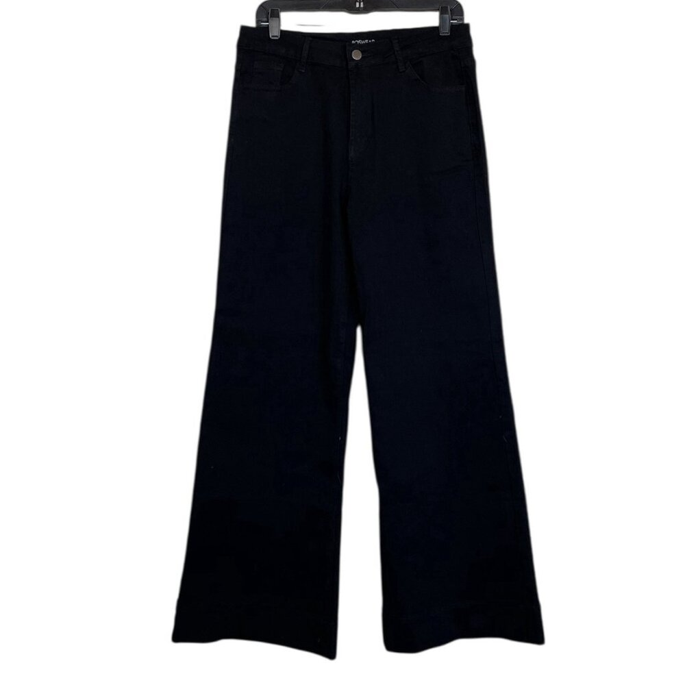 ROSWEAR Denim Jeans Womens Size Large Black Wide Leg‎ High Waisted Stretchy